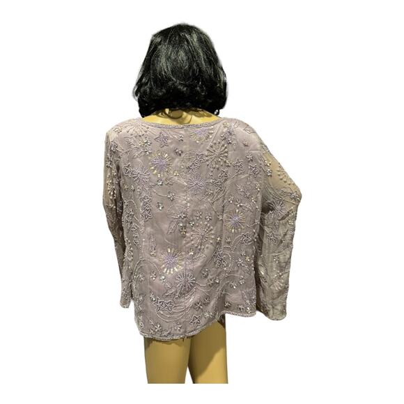 Adrianna Papell Occasions silk Lavender sequin beaded sheer sleeve top size 20W - Picture 10 of 15
